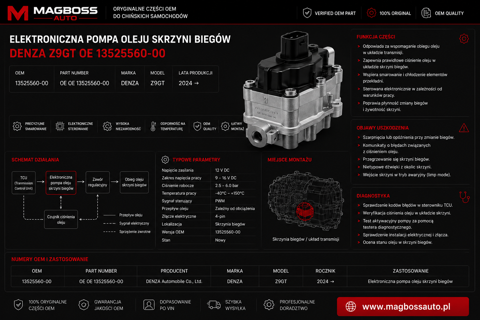 Elektroniczna pompa oleju skrzyni biegów DENZA Z9GT OE 13525560-00 - miniaturka 3