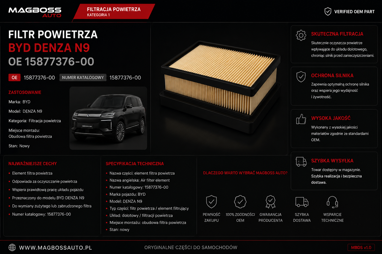 Filtr powietrza DENZA N9 OE 15877376-00 - miniaturka 3